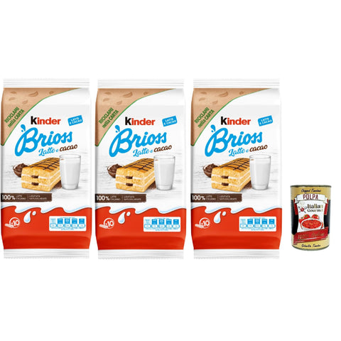 Kinder Brioss Latte e cacao, 10 Snacks Schwammkuchen, natürlich mit Doppelmilch und Kakaofüllung, hervorragend zum Frühstück und Snack, 3x 280 g italienisch Original