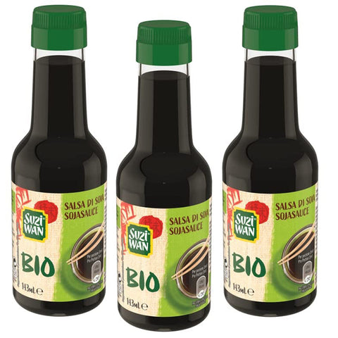 Suzi Wan Salsa di Soia Biologica Bio-Sojasauce Glasflasche 143 ml 3x italienisch Original + kostenlos Polpa di Pomodoro 400 g Dose
