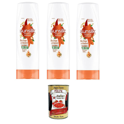 Argan- und Mandelöl-Conditioner Conditioner für brüchiges und geschädigtes Haar mit Arganöl und Bio-Mandelöl 3x200 ml italienisch Original + kostenlos polpa 400 g