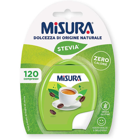 Misura Stevia Dolcificante in Compresse Süßstoff in Tabletten keine Kalorien Gluten -freie offene und tragbare Verpackung 120 Tabletten 12x italienisch Original