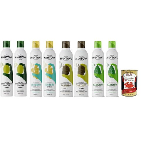 Mantova Ölspray Set mit italienischem Geschmack, natives Olivenöl, Ingwer, Trüffel, Basilikum, 8 x 200 ml italienisch Original