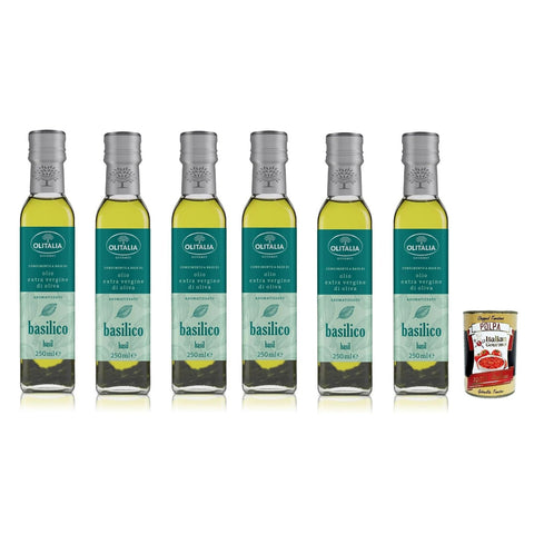 Olitalia Olio Condimento a Base di olio extra vergine di oliva all'aroma di Basilico Extra Natives Olivenöl Basilikum geschmack 6x250 ml italienisch Original +