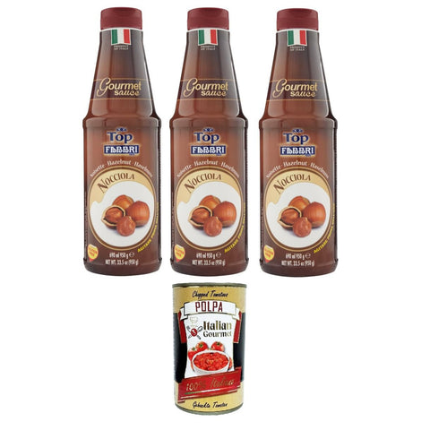 Fabbri Topping Gourment Sauce Nocciola Topping Gourmet-Sauce Haselnuss 3x950 g italienisch Original Pastasauce + kostenlos polpa 400 g