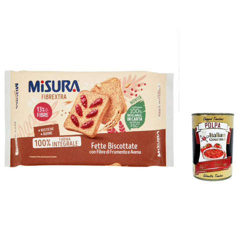 Misura Fette Integrali Fibraextra Zwieback mit Weizenfasern und Hafer 320 g 3x italienisch Original Kekse + kostenlos polpa 400 g