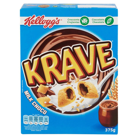 Kellogg's Krave Milk Choco Flavour Cerealien Weizen, Hafer und Reisbündel mit Milchschokoladenfüllung 6x410g Original italienisch