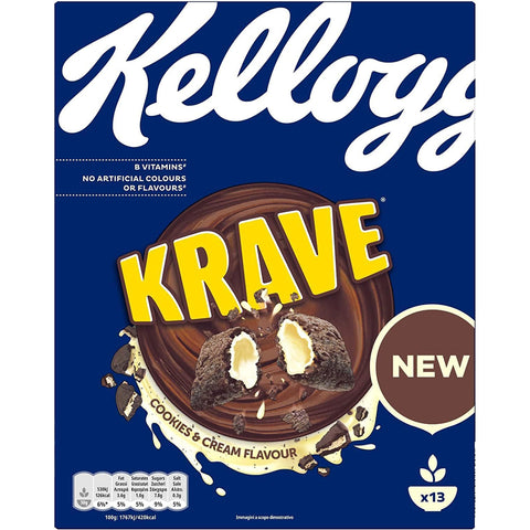 Kellogg's Krave Cookies & Cream Flavour Knusprige Kakao - Cerealien gefüllt mit Creme Original italienisch