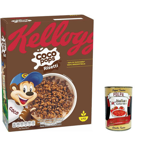 12x Kelloggs Coco Pops Chicchi di Riso Soffiato al Cacao, Kakao Puff Reiskörner 330 g Kaltes Müsli italienisch Original
