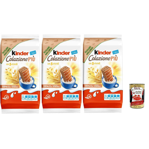 Kinder Snack Kuchen Kinder Colazione Più, 10 Snacks aus Vollkorn -Schwammkuchen mit 5 Getreide, mit Malz und Kakaofüllung, ausgezeichnet zum Frühstück und Snack, 3x 290 Original italienisch inkl. Italian Gourmet Polpa 400g 8032804040014