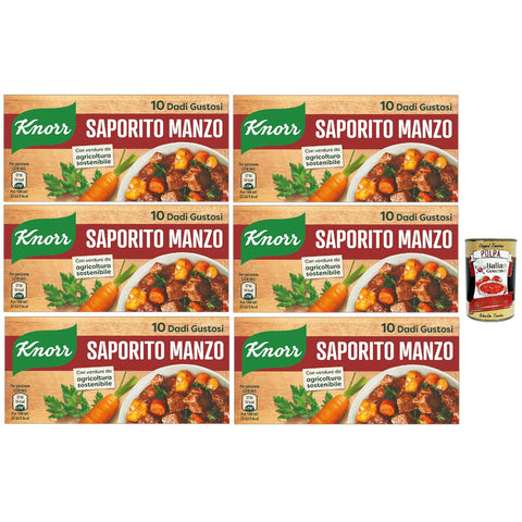 Knorr dado saporito manzo brodo leckeres Rindfleisch Suppenwürfel Brühe 10 pz 6x italienisch Original Pastasauce + kostenlos polpa 400 g
