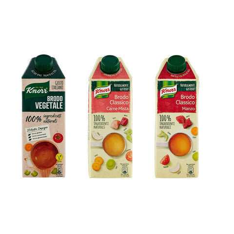 Testpaket Knorr Brodo Vegetale Manzo Carne Mista Brühe mit Gemüse 100% natürliche Zutaten Gluten-frei 3x750 ml italienisch Original