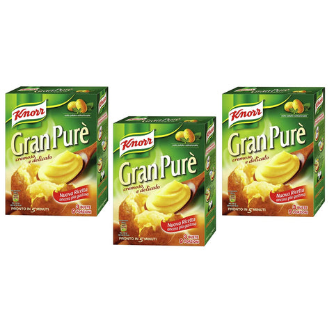 Knorr Gran Purè Cremoso e Delicato Zubereitet für Glutenfreies Kartoffelpüree Jede Packung Enthält mit 3x225g Original italienisch Kartoffelgerichte