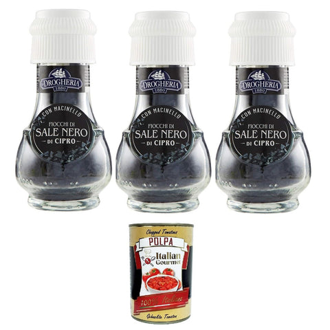 La drogeria 1980 La Drogheria Sale Nero di Cipro Schwarzes Salz aus Zypern 3x50 g italienisch Original Pastasauce + kostenlos polpa 400 g