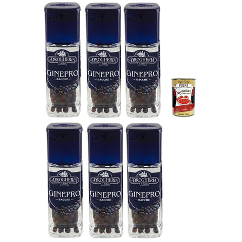 La Drogheria Koch- & Backzutaten La Drogheria Bacche Di Ginepro, Wacholderbeeren, säuerlicher und kräftiger Geschmack, für Fleisch- und Wildgerichte 6x 35g Original italienisch inkl. Italian Gourmet Polpa 400g 8032804040014
