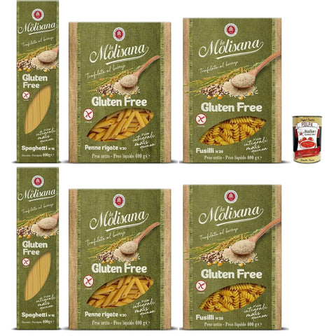La Molisana Kurze Pasta La Molisana Test Senza Glutine Spaghetti Fusilli Penne rigate Nudeln Gluten freie Pasta und Bronzezeichnung mit Vollreis 6x 400 g italienisch Original 8004690470039