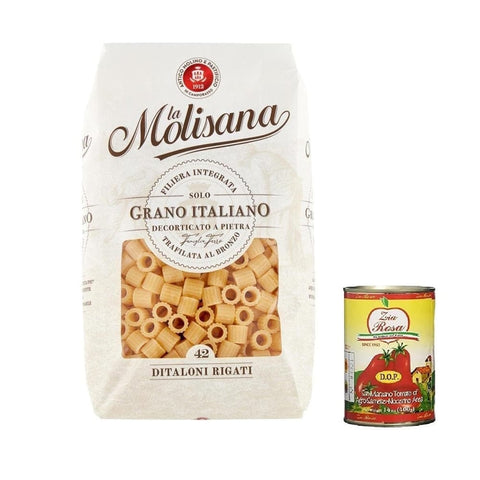 La Molisana Längliche Pasta La Molisana Ditaloni rigati N. 42 Pasta Lenta Lavorazione Teigwaren aus Hartweizengrieß Bronze-Zeichnung 500g 10x Original italienisch inkl. Zia Rosa DOP Pomodoro San Marzano Dose von 400g 8004690054727
