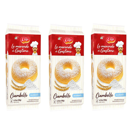 Lago 3x Gastone Lago Ciambelle Zuccherate Krapfen Donuts mit Puderzucker Packung à 180 g, Jede Packung Enthält 6 Donuts à 30 g italienisch Original Snack