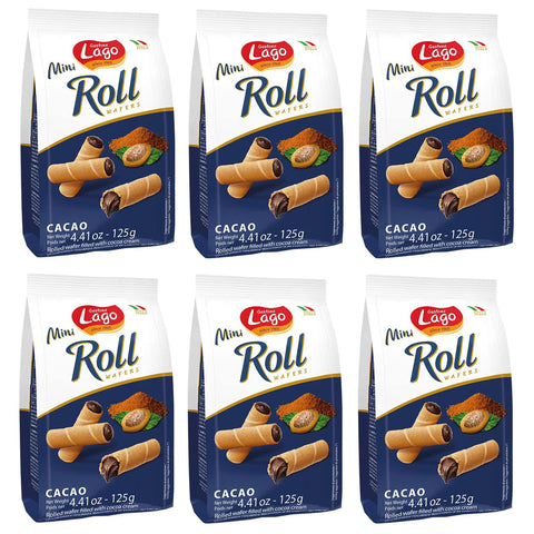 Lago Gastone Mini Roll Cacao Waffelröllchen Waffelpad Wafer gefüllt mit Kakaocreme 125 g Knabberartikel italienisch Original