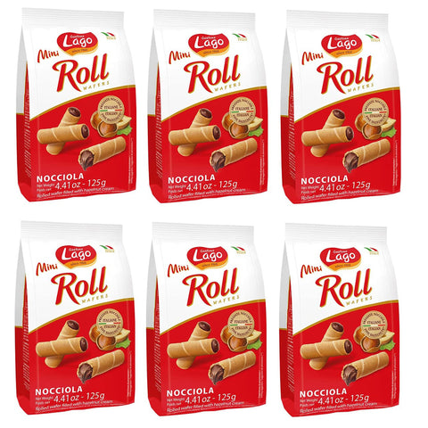 Lago Gastone Mini Roll Nocciola Waffelröllchen Waffelpad Wafer gefüllt mit Haselnusscreme 125 g italienisch Original