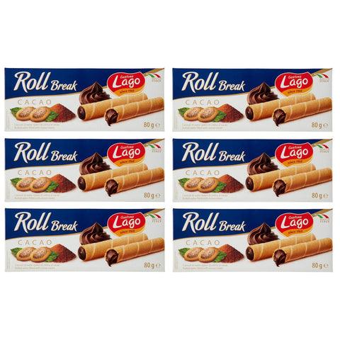 Lago Gastone Roll Break Cacao Waffelpad Wafer gefüllt mit Kakaocreme 80 g Knabberartikel italienisch Original