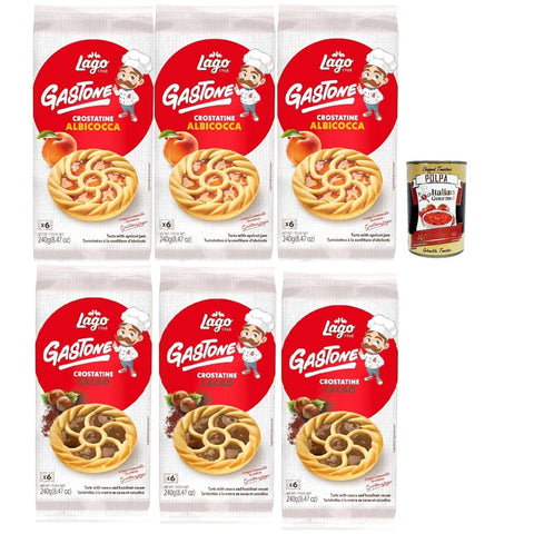 Lago Snack Kuchen & Backwaren Lago 1968, Le Merende di Gastone Crostatine Testpaket, Aprikosentörtchen und schokolade kuchen, einzeln verpackt, Aprikosenmarmelade, Kindersnack ohne Palmöl 3x 240 g italienisch Original 8004800034229