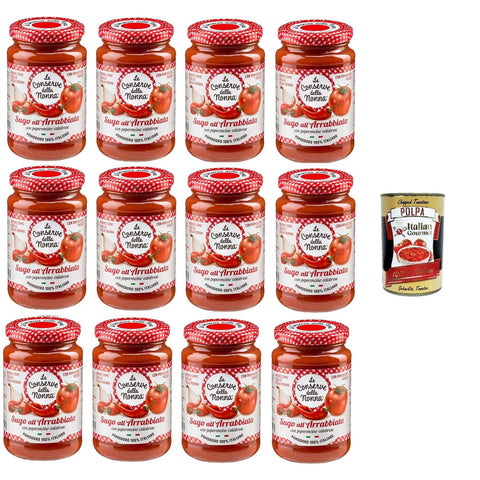 Le Conserve della Nonna - Sugo All'Arrabbiata Sauce 12x190 g italienisch Original Pastasauce + kostenlos polpa 400 g