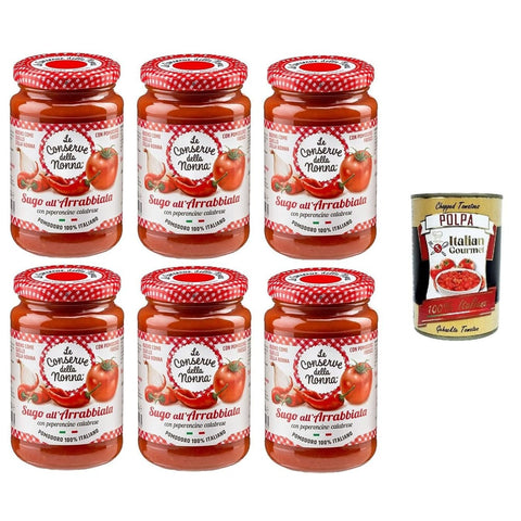 Le Conserve della Nonna Koch- & Backzutaten Le Conserve della Nonna Sugo All'Arrabbiata Sauce 6x 190g Original italienisch inkl. Italian Gourmet Polpa 400g 8005360001935