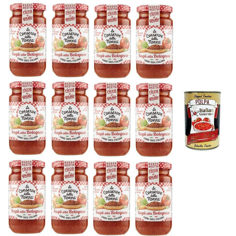 Le Conserve della Nonna - Sugo Ragù Alla Bolognese Sauce 12x190 g italienisch Original Pastasauce + kostenlos polpa 400 g