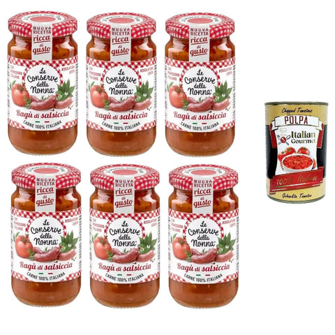 Le Conserve della Nonna - Sugo Ragù di Salsiccia Wurst-Ragù-Sauce 6x190 g italienisch Original Pastasauce + kostenlos Polpa 400 g