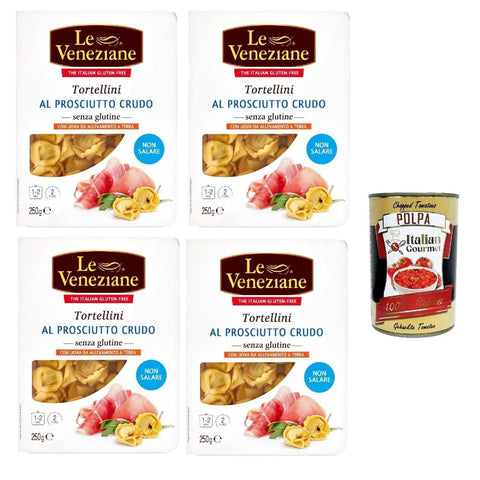 Le Veneziane Nudeln & Pasta Le Veneziane tortellini prosciutto crudo senza glutine, roher Schinken tortellini gluten free, Pasta nudeln glutenfrei 4x 250g inkl. Italian Gourmet polpa 400g Original italienisch 8009915008745