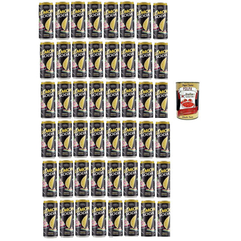 Lemonsoda Cola & Limonade Lemonsoda Lemon Soda Dosen, italienisch trinken, lemonade soft drink, aus italienischen Zitronen, 48x 330ml mit Fruchtfleisch Original italienisch inkl. Italian Gourmet Polpa 400g 8057192001430