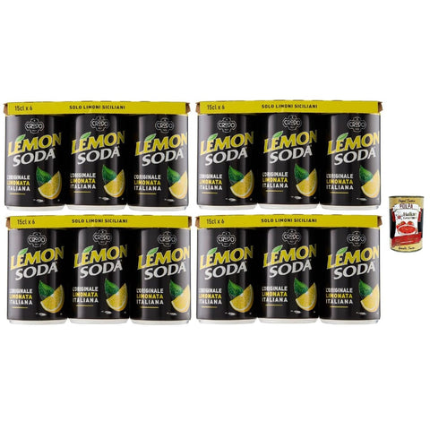 Lemonsoda Limonade Lemonsoda Lemon Soda mini, Lemonsoda Dosen, italienisch trinken, lemonade soft drink, aus italienischen Zitronen, 24x 150ml mit Fruchtfleisch Original italienisch inkl. Italian Gourmet Polpa 400g 8057192006596