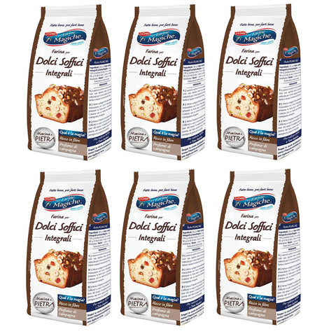 Lo Conte Le Farine Magiche Farina di Grano Tenero Integrale per Dolci Soffici Vollkorn-Weichweizenmehl für Weiche Desserts Italienisches Mehl 500 g 6x