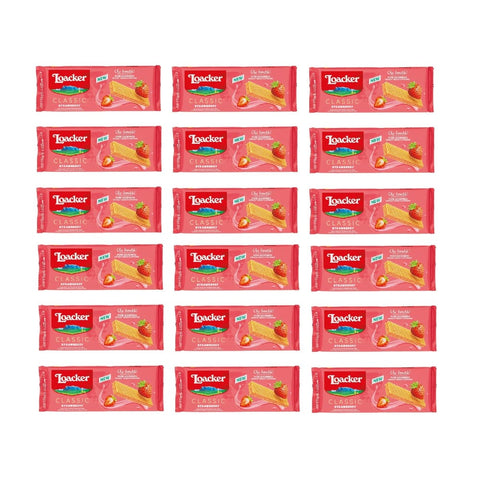 Loacker Kekse 18x Loacker Wafer Classic Fragola Waffeln gefüllt mit Erdbeercreme, 175 g