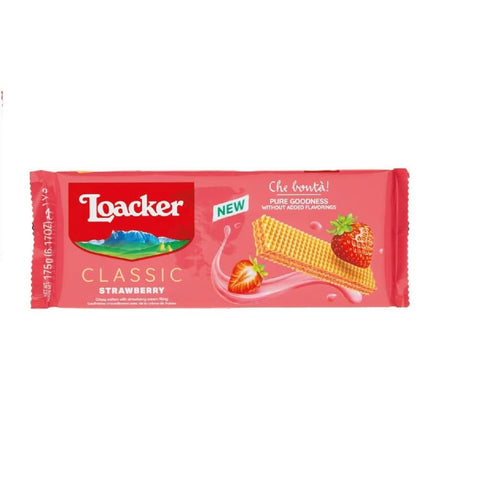 Loacker Kekse 3x Loacker Wafer Classic Fragola Waffeln gefüllt mit Erdbeercreme, 175 g