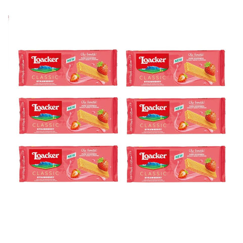 Loacker Kekse 6x Loacker Wafer Classic Fragola Waffeln gefüllt mit Erdbeercreme, 175 g