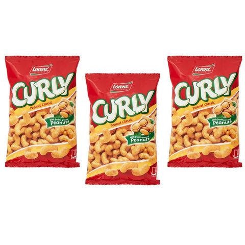 Lorenz Curly Peanut Classic Klassische Erdnüsse Salziger Snack mit Frischen Erdnüssen Beutel Perfekter Aperitif Snack 3x60g Original italienisch