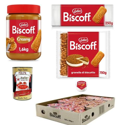 Lotus Backmarzipan Lotus Biscoff TestpaketStreichcreme 1,6 kg, Kekskrümel 750 g. Kekse 250 g. Einzeldosis-Creme 120 Stück à 20 g Original italienisch inkl. Italian Gourmet Polpa 400g 8032804040014