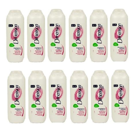 Lux Shampoos 12x Dimension by Lux 2 in 1 Shampoo e Balsamo Capelli Secchi Shampoo und Spülung mit Arganöl-Extrakt, 250 ml 8710447174746