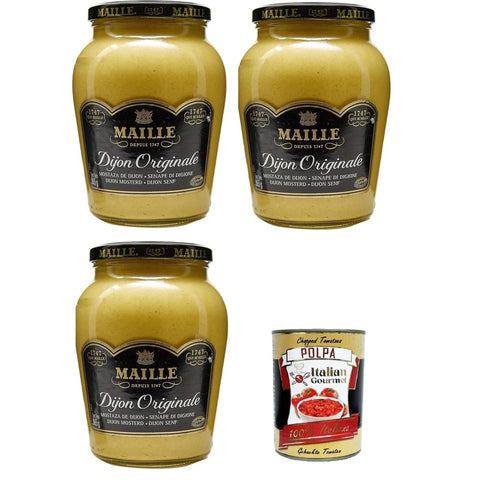 Maille Koch- & Backzutaten Maille Original Big Size Dijon Senf, traditioneller kräftiger Dijon Senf, weiche und cremige Konsistenz, geeignet für Sandwiches, Hühnchen und Fischrezepte, 3x 800 ml Glas italienisch 8032804040014