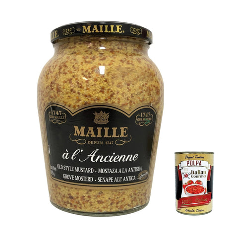 Maille Dijon à l Ancienne Senf nach alter Art grober Senf Glas 845 g 3x italienisch Original Pastasauce + kostenlos polpa 400 g