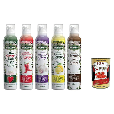 Mantova SPRAYLEGGERO SET ( Natives Olivenöl Extra und Aromatisiert mit Knoblauch Zitrone Chili Schwarzem Trüffel 5x250 ml italienisch Original
