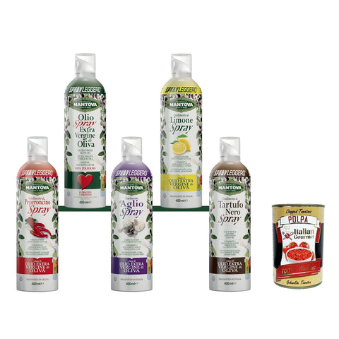Mantova SPRAYLEGGERO SET ( Natives Olivenöl Extra und Aromatisiert mit Knoblauch Zitrone Chili Schwarzem Trüffel 5x400 ml italienisch Original