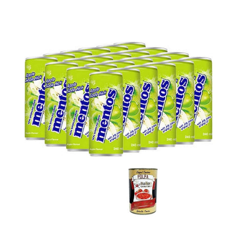 MENTOS Bitter Lemon MENTOS Apple Soda Erfrischungsgetränk mit Apfelgeschmack und Kokosnussgeleestückchen 24x240 ml italienisch Original 8032804040014