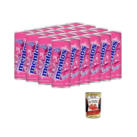 MENTOS Bitter Lemon MENTOS Fruity Mix Erfrischungsgetränk mit Fruchtgeschmack und Kokosnussgeleestückchen 24x240 ml italienisch Original 8032804040014