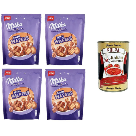 Milka Kekse Milka Mini Wafers, Wafer ricoperto di cioccolato al latte delle Alpi Waffel umhüllt von Alpenmilchschokolade 4x110gr inkl. Italian Gourmet polpa 400g Original italienisch 7622201492786