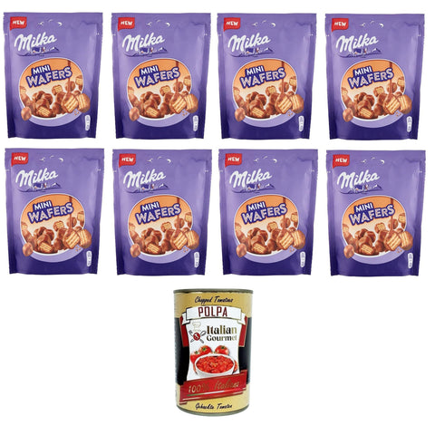 Milka Mini Wafers Wafer ricoperto di cioccolato al latte delle Alpi Waffel umhüllt von Alpenmilchschokolade 8x110 g italienisch Original Kekse + kostenlos polpa