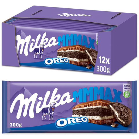 Milka OREO Schokoladentafel Großtafel Zarte Milka Alpenmilch Schokolade mit knusprigem OREO Keks 12 x 300g italienisch Original