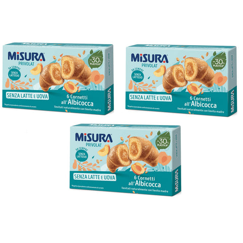 Misura Privolat Cornetti all'Albicocca Senza Latte e Uova Croissants mit Aprikosenfüllung ohne Milch und Ei 3x290g Original italienisch Gebäck