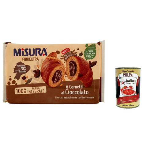 Misura Abgepackte Gebäckstücke Misura Cornetti Fibrextra Cioccolato Schokolade Croissants, 100 % Vollkornmehl 300 g Abgepackte Gebäckstücke italienisch Original 8002590076887