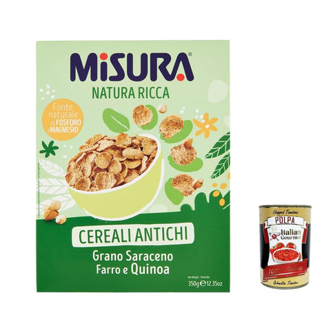 Misura Cereali Kaltes Müsli Misura Cereali Natura ricca Cornflakes mit Urgetreide mit Buchweizen Dinkel und Quinoa 350 g 6x italienisch Original Reis + kostenlos polpa 400 g 8002590048419